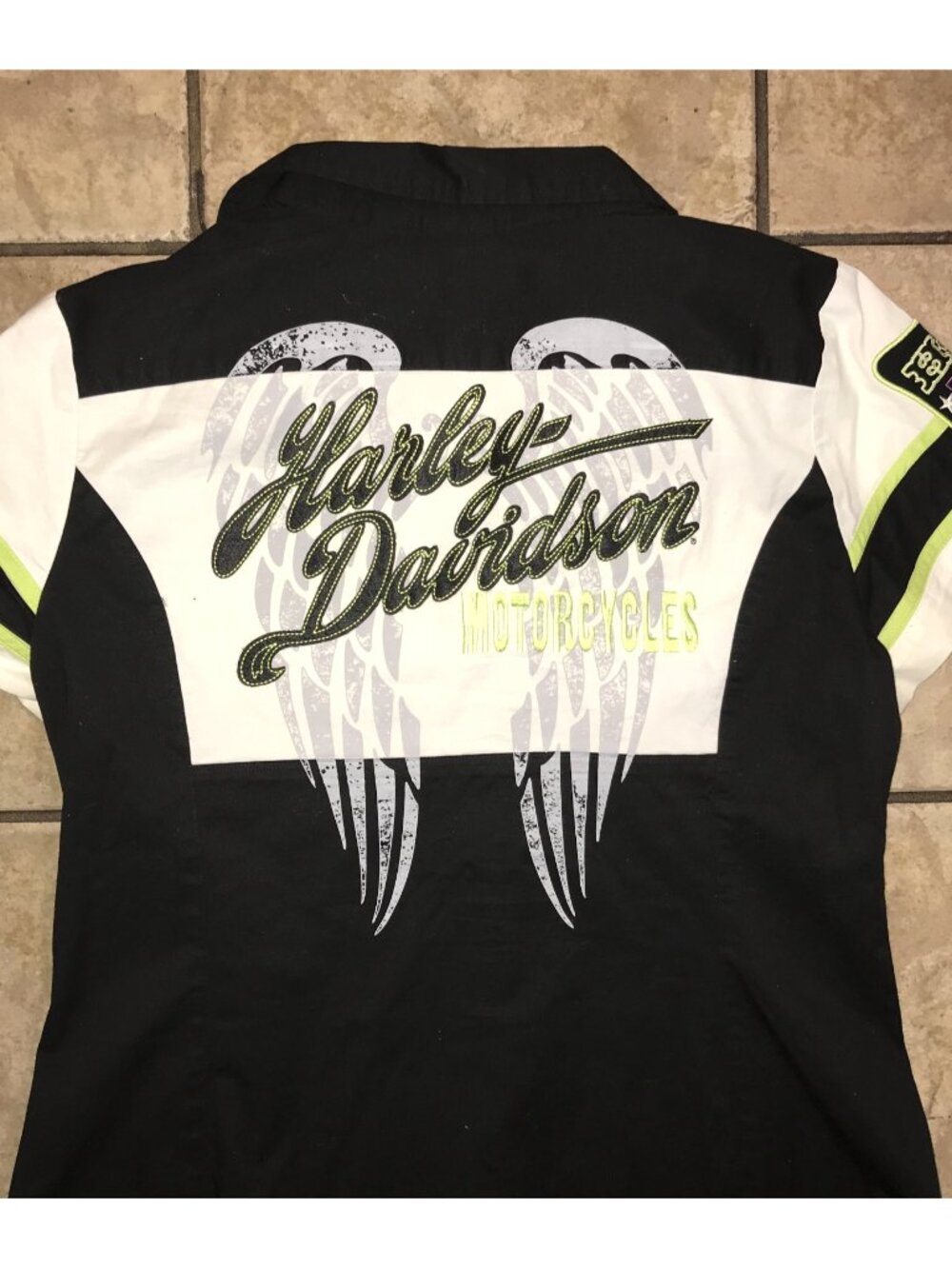 Women Harley Davidson Angel Wings Full Zip Mechanic Work Shirt-Colorblock-Size L